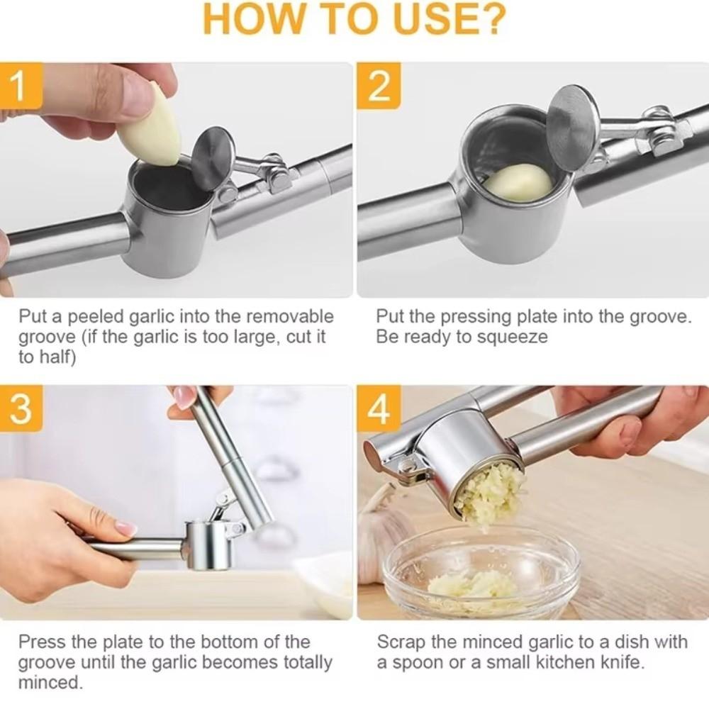 New Stainless Steel Garlic Press Portable Anti-Slip Ginger Squeezer Hand Squeeze Operation Garlic Crusher Kitchen Use