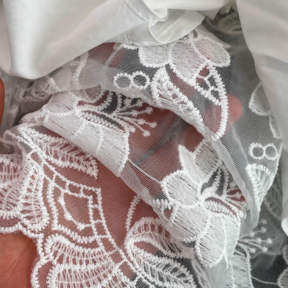 Summer Retro Embroidered Puff Sleeve A-line White Dress