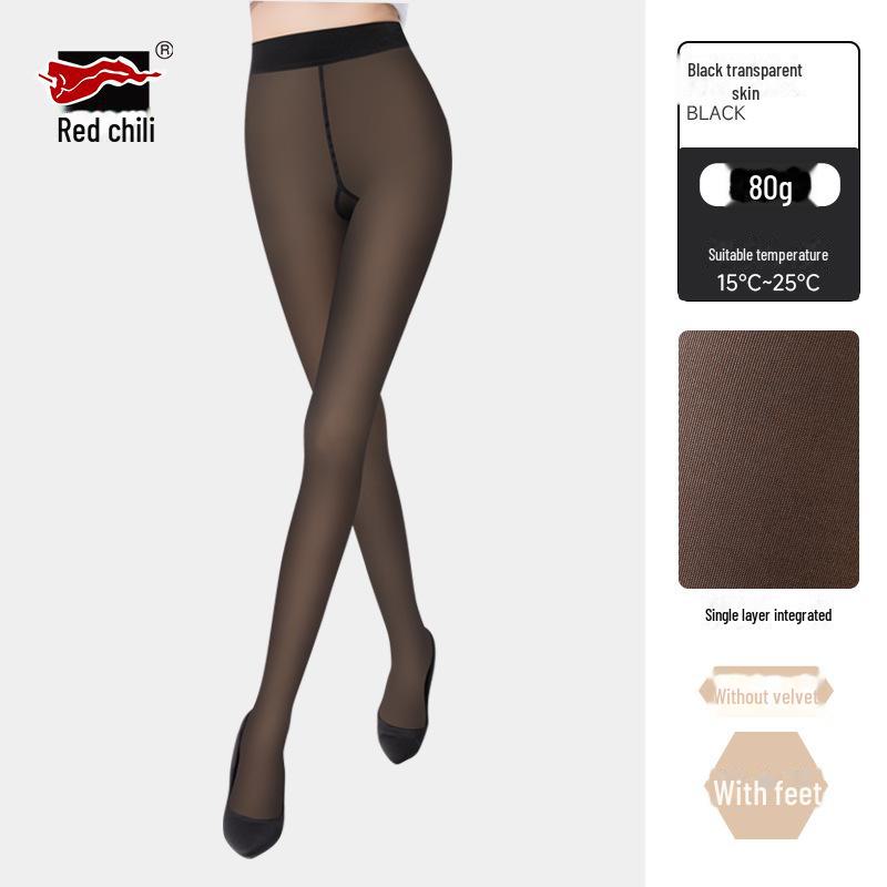 

Красный перец Серый Прозрачные колготки с эффектом подтяжки талии и формирования ягодиц, из толстого бархата для женщин 80g, with feet чёрный