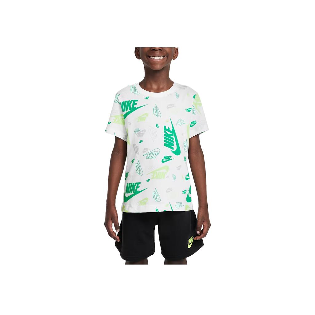 Nike Codzienny dres sportowy Wygodny Modny Wszechstronny Jednolity kolor Krótki rękaw Zestaw 2-częściowy Zestawy dla dzieci Czarny Biały II3836-010