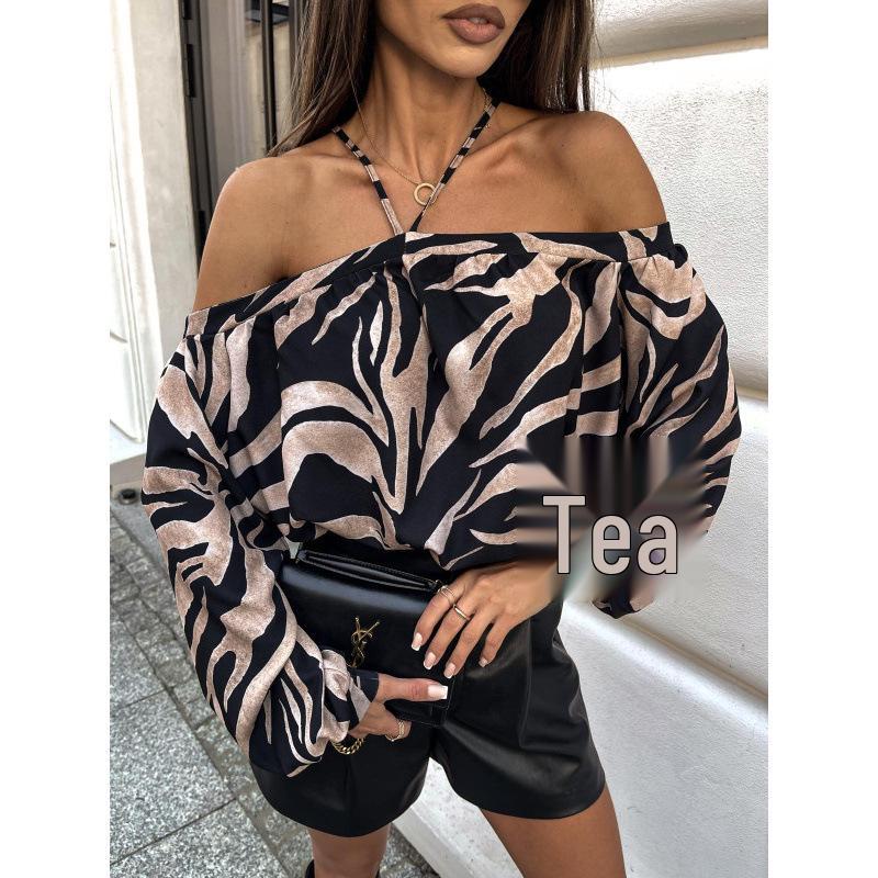 2024 Leopard Print Off-the-Shoulder Autumn Top