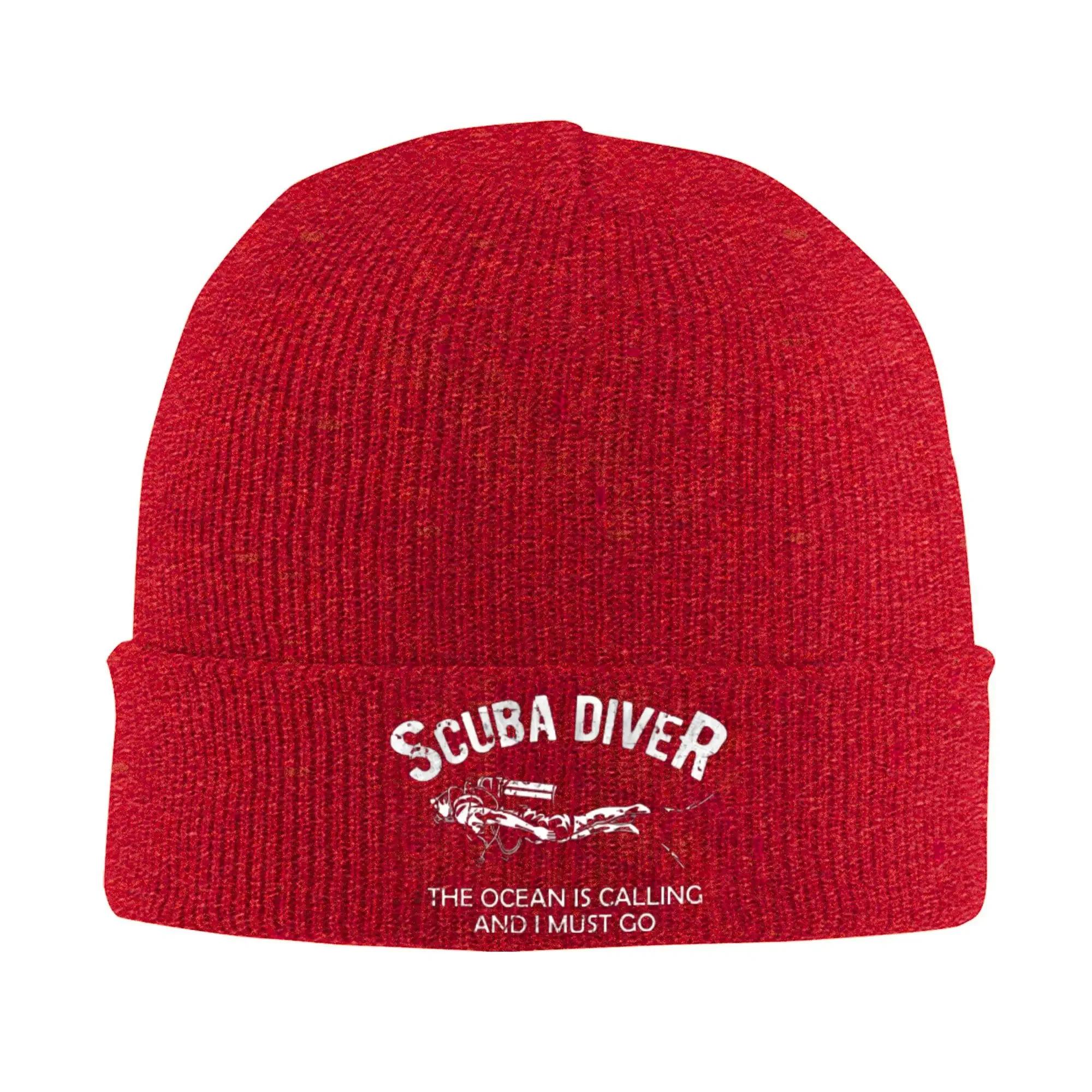 

Custom Scuba Diver Skullies Beanies Cap Unisex Winter Warm Knitted Hat Adult The Ocean Is Calling I Must Go Bonnet Hats Ski Cap One Size
