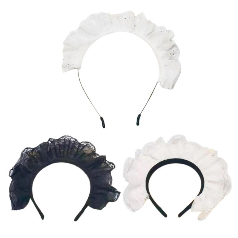 Women Pleated Lace Headbands Cosplay Maid Hairband Carnivals Halloween Headbands
