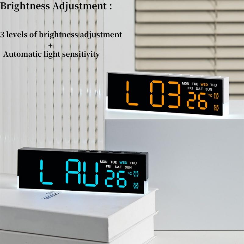 LED Digital Alarm Clock Temperature Week 2 Alarms Ambient Light Brightness Adjustment Bedside Electronic Table Clock USB Powered