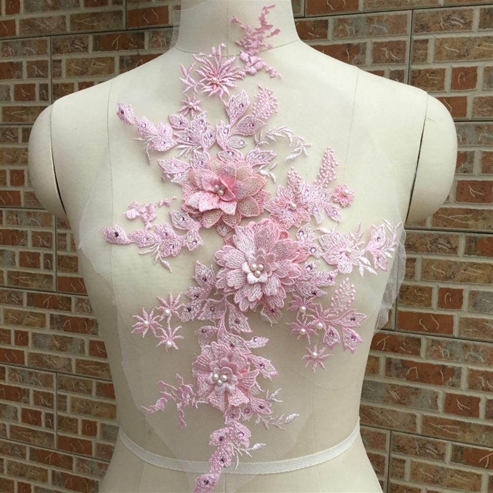3D Flower Embroidered Lace Applique Sewing Flower Fabric Collar Patch For Wedding Party Gown Bridal Dress Clothes DIY Crafts