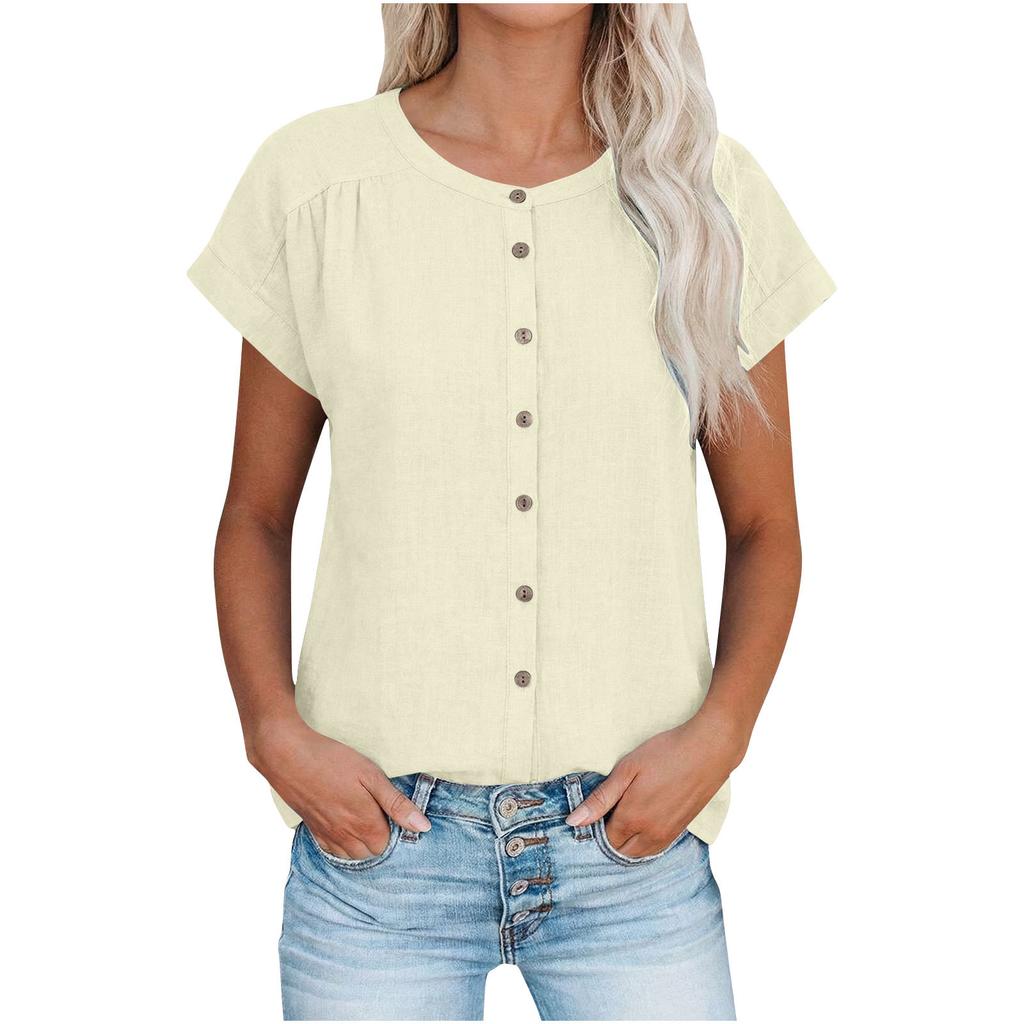 Women's Loose-Fit Short-Sleeve -Color -Neck Drop-Shoulder Casual Top
