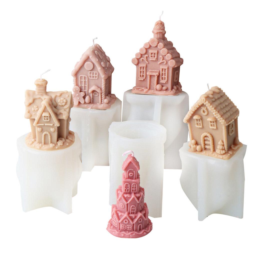 Silicone Moulds House Shape Candle Molds Ornament Christmas House Castings Molds Plaster Molds Epoxy Resin Molds