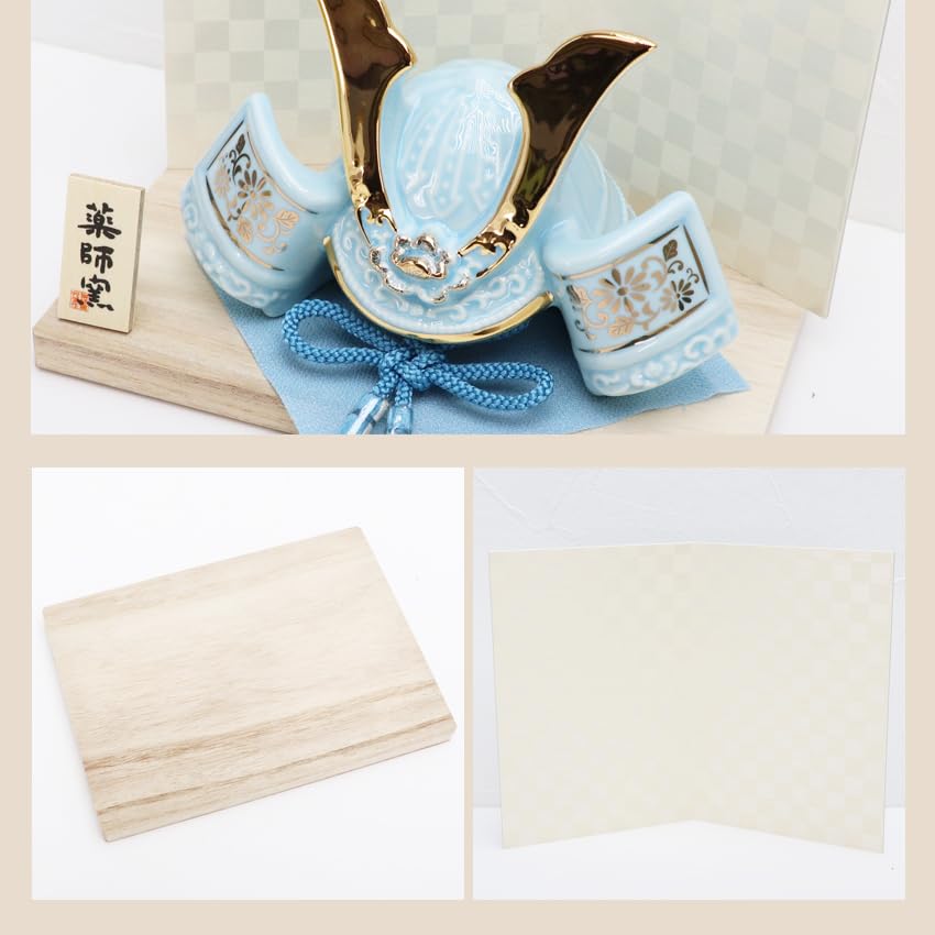 Osaka Choseido May Doll, Compact Miniature Ceramic, Personalized Wooden Tag Included (Sent Separately), Helmet Ornament, Dyed Painting of Success (Hea