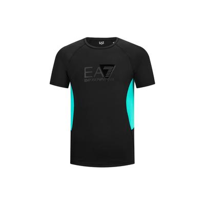 EA7 SS24 Logo Letter Print Color Block Crew Neck Short Sleeve T-Shirt Men Tops Black 3DPT01-PJ6LZ-1200