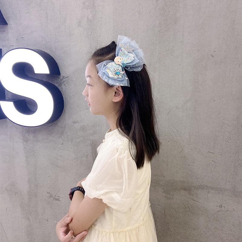 Korean Fairy Princess Bow Hair Clip with Flowing Blue Ribbon