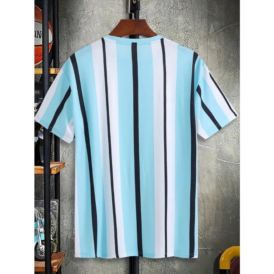 Men Letters Striped T Shirt Short Sleeve O-Neck TShirt Vintage Sport Casual Large Size T-Shirts Men’s