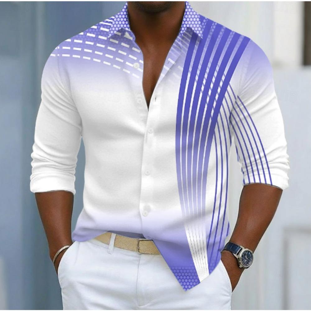 Men's Striped Pattern Printed Long Sleeve Shirts Casual Cardigan New Button Holiday Fashion Shirts