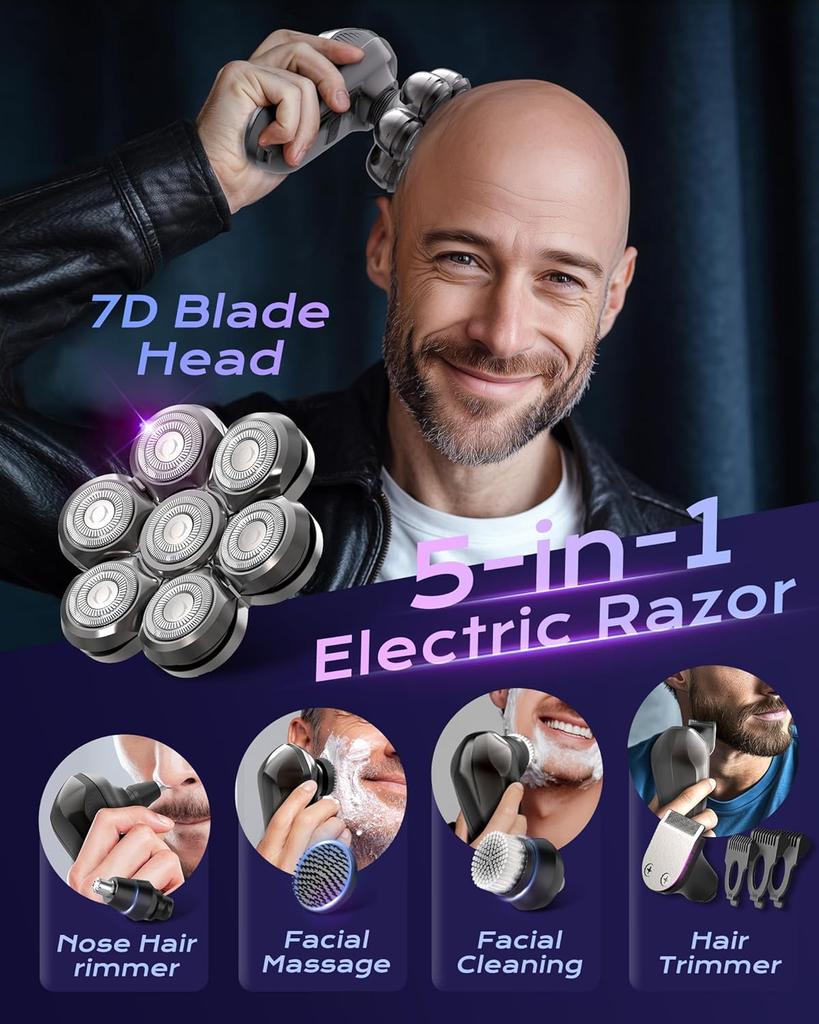Xiaomi Head Shavers for Bald Men 5 In 1 Electric Head Shaver Grooming Kit 7D Floating Wet/Dry Electric Razor for Bald Heads