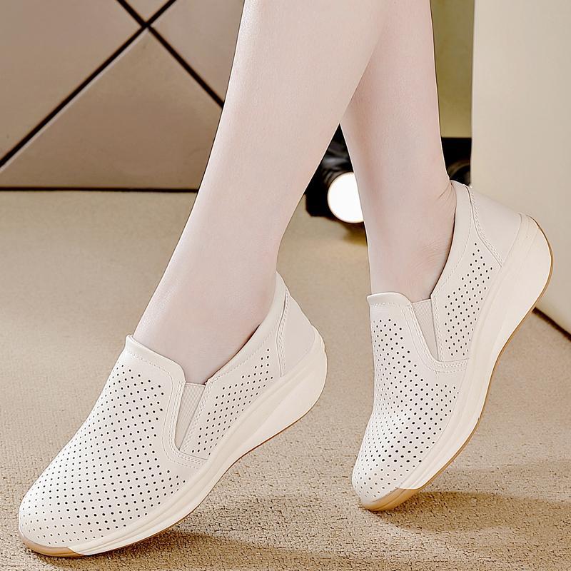 Women s shoes thick-soled non-slip hollowed-out breathable loafers women s soft-soled soft-faced breathable holes fashionable women s shoes 35 бежевый