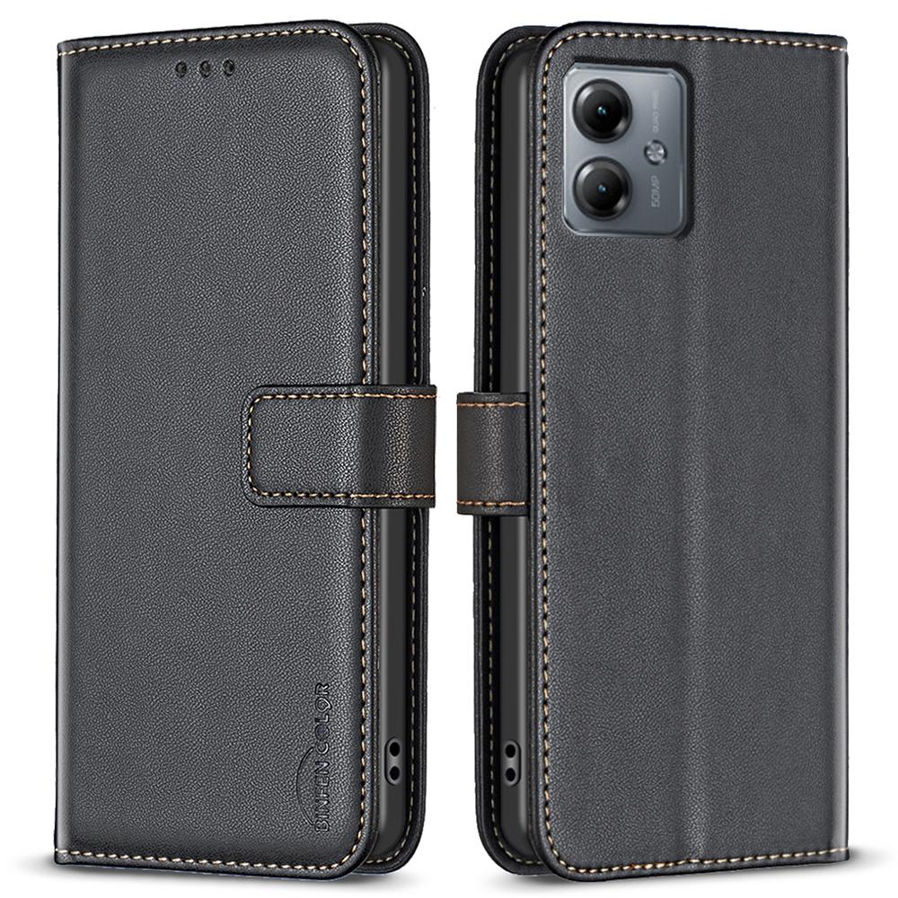 

BINFEN COLOR BF17 Leather Cover for Motorola Moto G14 4G,Folio Flip Wallet Stand Well-protected Phone Case Black