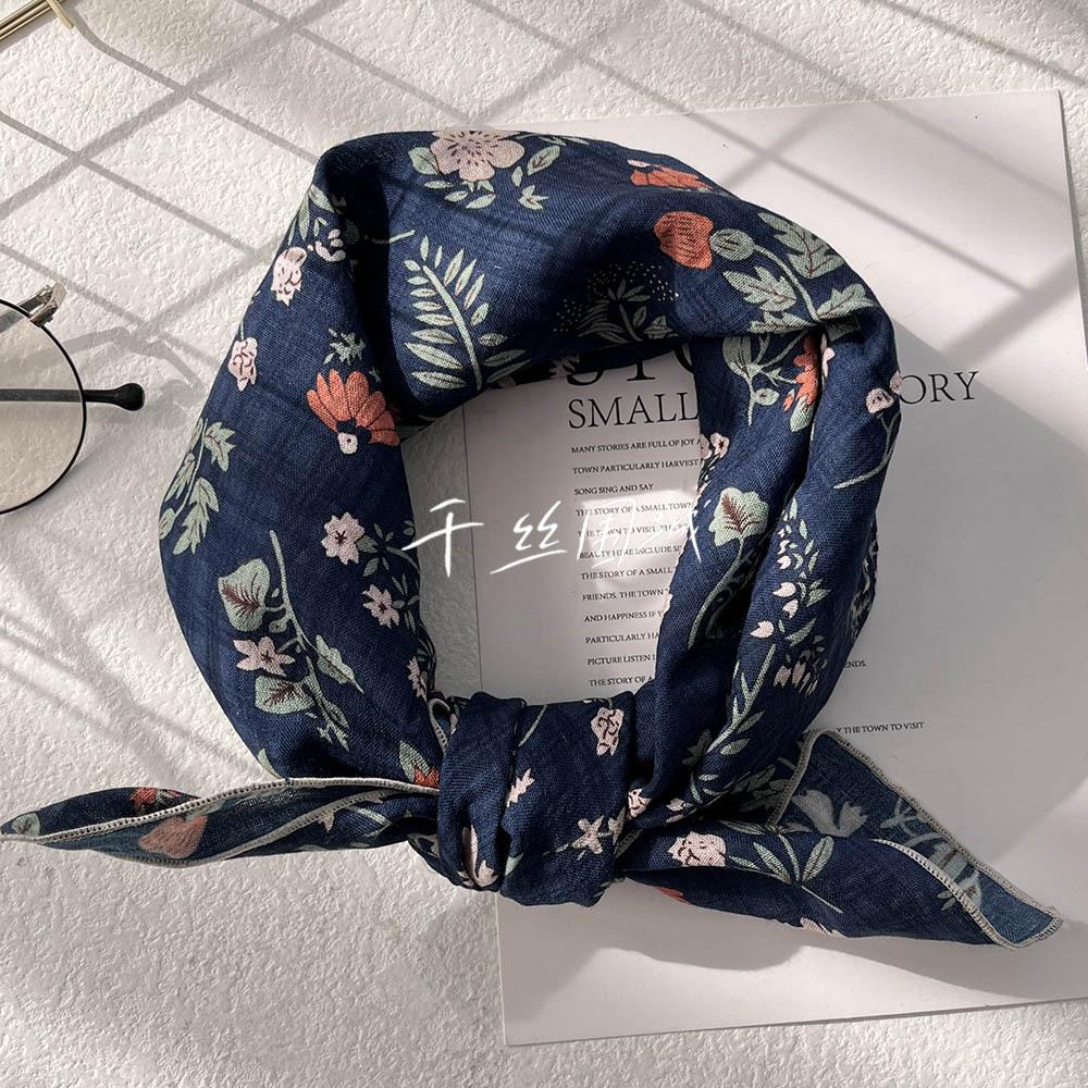Silk Scarf Small Square Scarf Women'S Cotton And Linen Scarf Fresh Small Floral Encrypted Decorative Retro Headband Exquisite