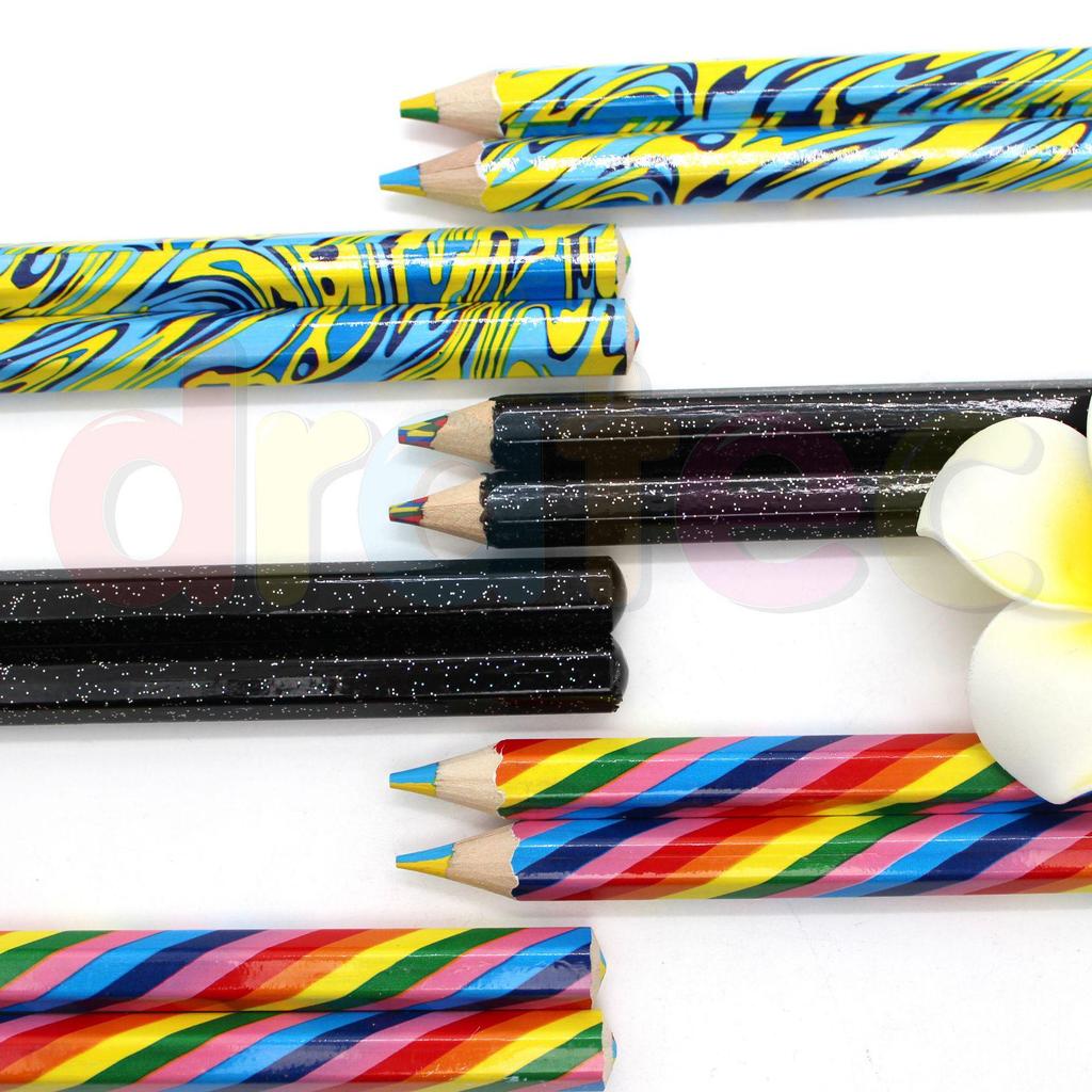 In-Stock Large Barrel 4-in-1 Rainbow Magic Colored Pencils with Thick Core.