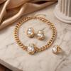 3Pcs/Set Faux Baroque Pearl Jewelry Set, Irregular Faux Pearl Necklace Stud Earrings Ring, Statement Wedding Jewelry for Women