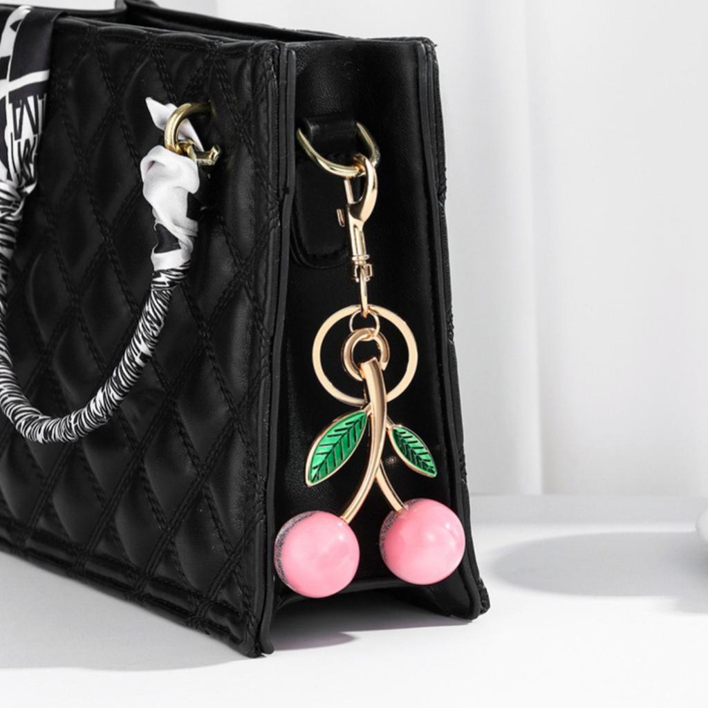Sparkling 3D Cherry Charm Keychain Accessory Fashionable Fruit Shape Key Rings Portable Bag Decoration for Women