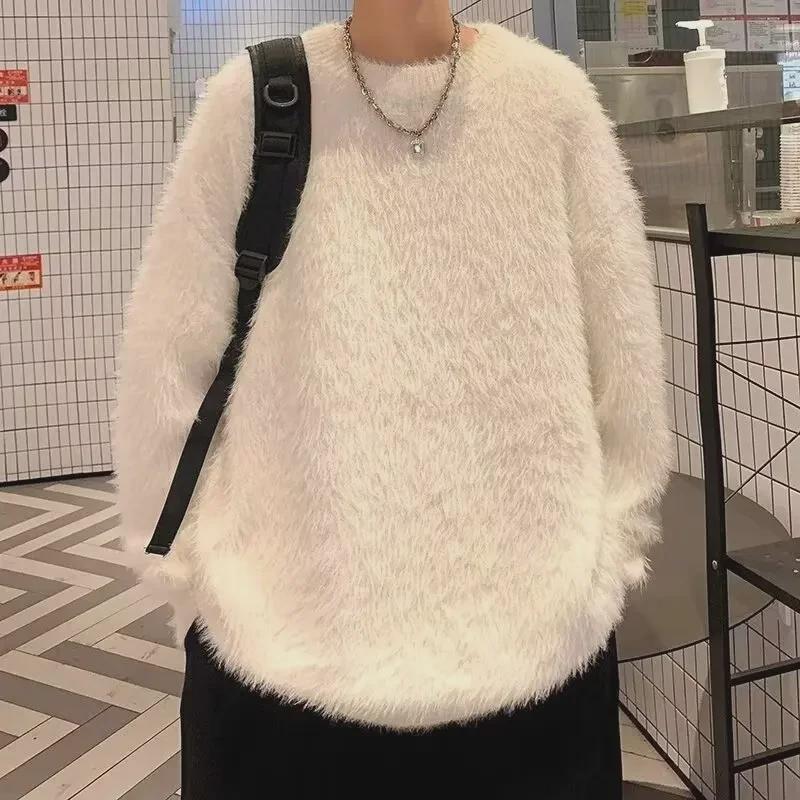 

Чоловічий розкішний светр з імітації норки: Осінньо-зимовий товстий, ніжний, вільного крою трикотаж з круглим вирізом 2XL білий