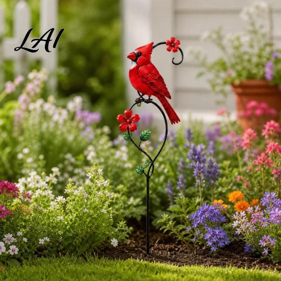 Decorative Yard Signs Red Bird Garden Stake Metal Art Condolence Gifts for Women Flower And Ornament Patio Lawn Pathway Memorial Site Decor