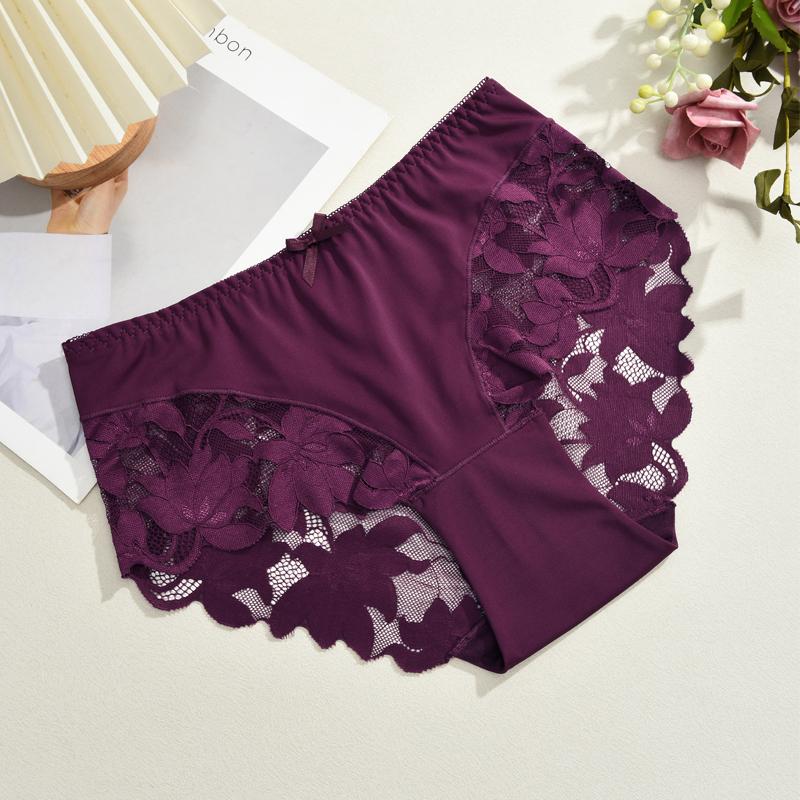 1pcs Women's High Waisted Plus Size Lace Bow Underwear, Fashionable, Breathable, Soft and Comfortable Women's Underwear, Multiple Colors
