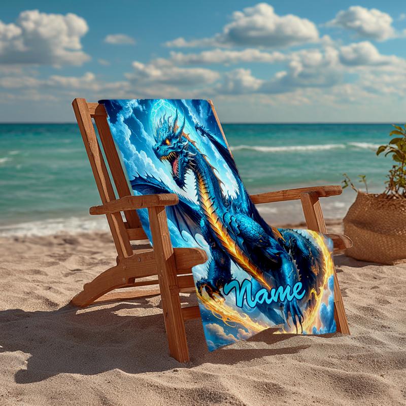 Custom Name Ultra-Soft Beach Towel with Dragon Theme,Ideal for Pool - Camping, Diving - Perfect Travel Essential, Vibrant Beach Towel.