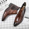 Chelsea Boots British Pointed Retro Crocodile Sleeve Hair Stylist Casual High-top Leather Shoes