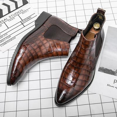 Chelsea Boots British Pointed Retro Crocodile Sleeve Hair Stylist Casual High-top Leather Shoes