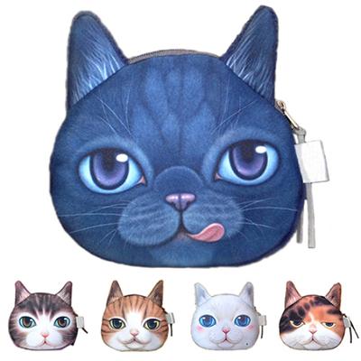 Engraçado gato rosto cabeça impressão mini moeda saco carteira bolsa com zíper presente das crianças