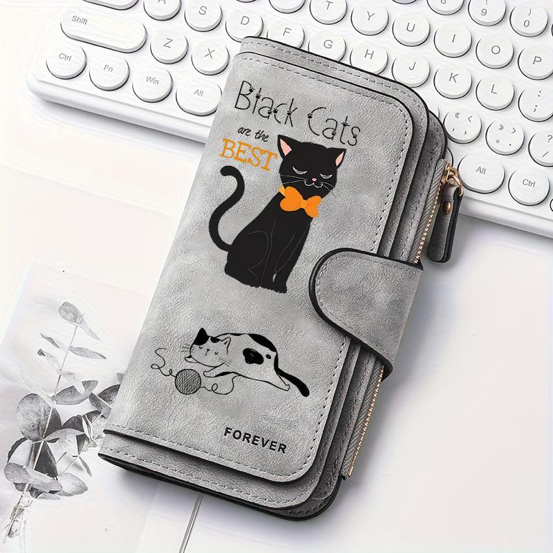 Portafoglio Lungo da Donna a Strisce Nere con Gatto Portamonete Multifunzionale con Bottone a Pressione Regalo Ideale per Amanti dei Gatti Uso Quotidiano Regali per Festival Attività all'Aperto