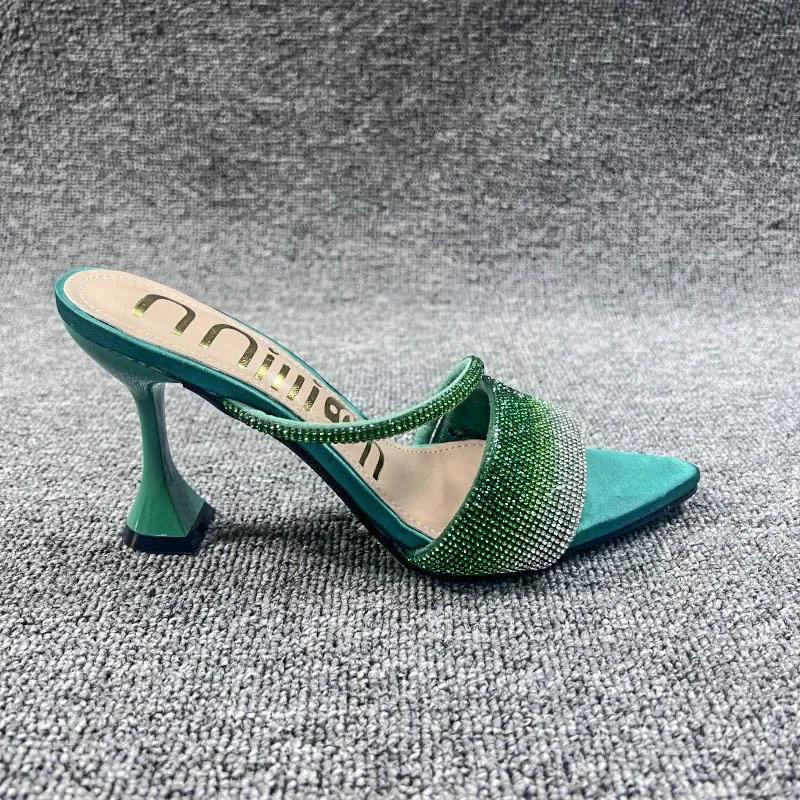 High Heels Strass-Slipper für spitze Zehen Sexy Kristall-Slipper Damen Luxus-Designer Partykleid Sandalen Zapatillas Mujer