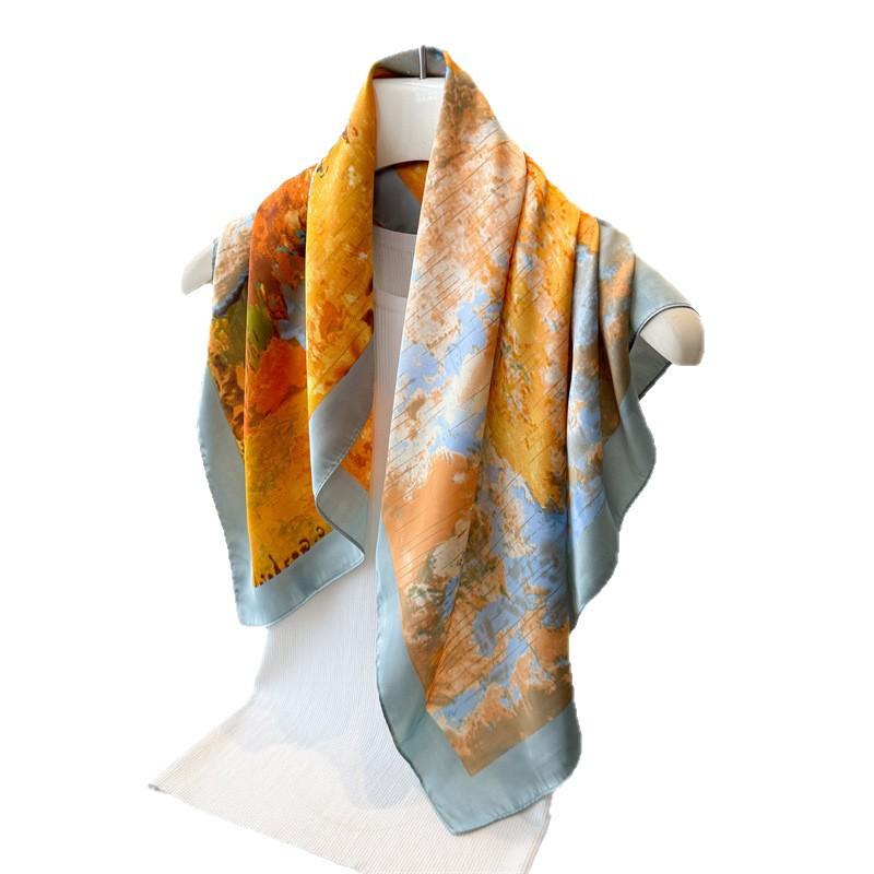 Autumn Limited Printing Imitation Silk Scarf Square Scarf High-End Shawl Versatile Neck Small Square Scarf Headscarf Scarf Women