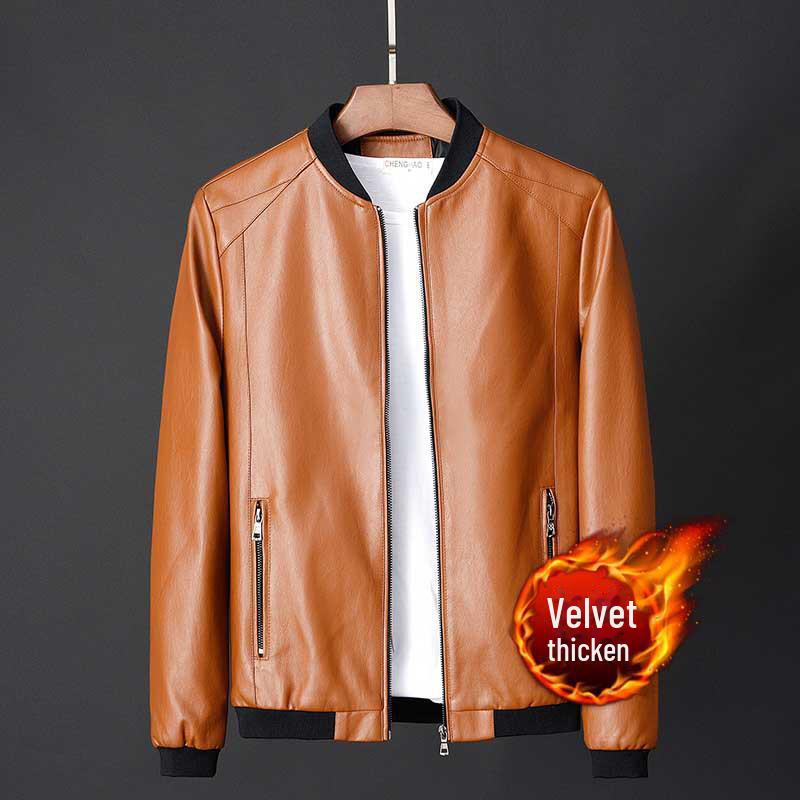 2023 Men's Slim Korean Style Leather Motorcycle Jacket - Trendy, Handsome, Casual Spring & Autumn Wear