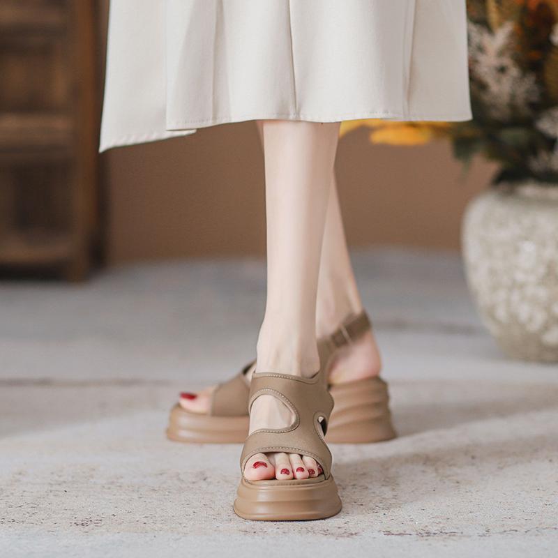 SyfIyno Neue Sommer Sandalen mit dicker Sohle Modische und vielseitige Schwammkuchen-Sandalen mit offenem Zeh, dickem Absatz und rutschfester Sohle