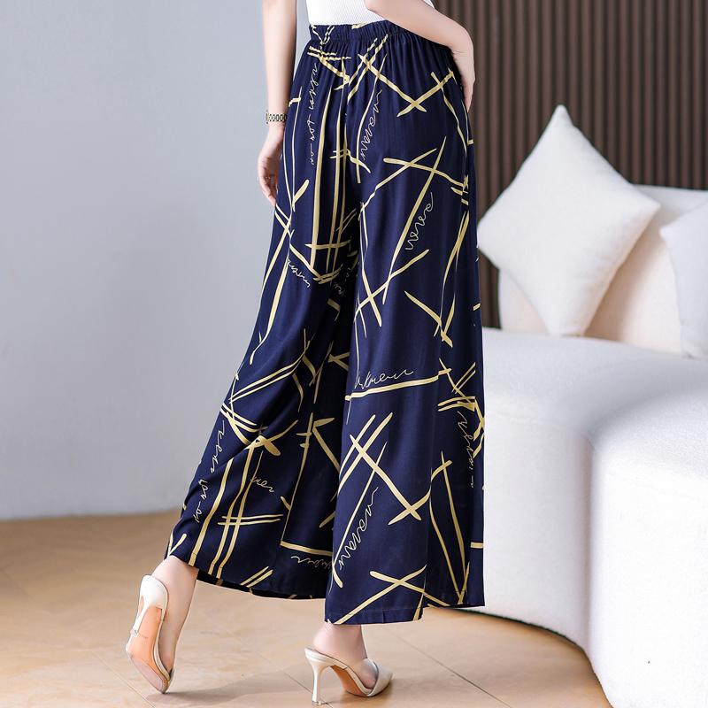 Summer Wide Leg Pants Women Clothes Casual Elastic Waist Plus Size High Waist Trousers Summer Bottoms