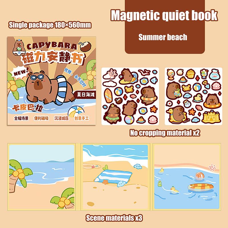 Urocza Kapibara Magnetyczna Cicha Książeczka Małe Magnetyczne Naklejki Edukacyjne dla Dzieci Bez Wycinania Można Naklejać Wielokrotnie Książeczka z Naklejkami