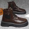 Men's High Top Winter Warm Lined Genuine Leather Cotton Boots Thick Sole Height Increasing English Workwear Anti Slip Snow Boots