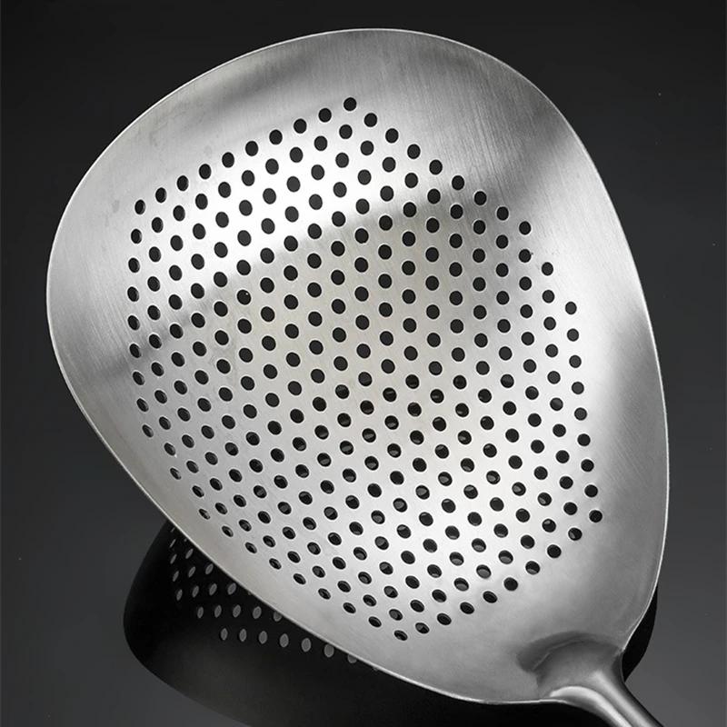 1Pc 304 Stainless Steel Colander Perforated Fine-hole Multi-function Noodle Spoon Frying Filtering Draining Skimmer Colander