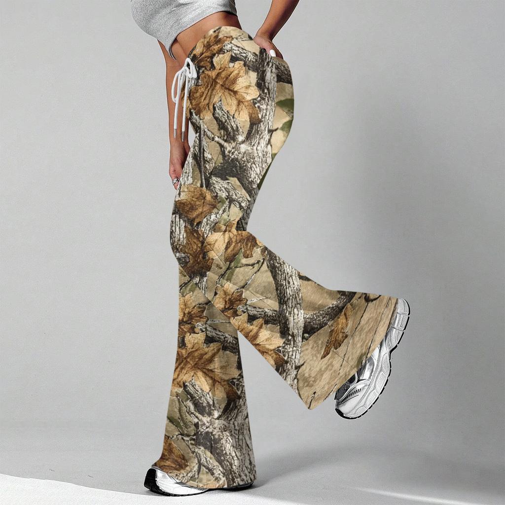 Women's Fashion Loose Drawstring Waist Print Casual Sports Pants Casual Flared Pants