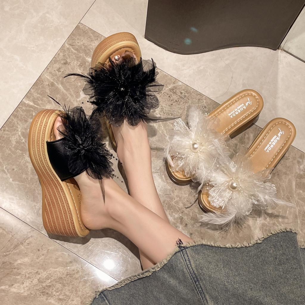 Fashion Women Wedge Slippers New Summer Beach Shoes Platform Appliques Female High Heel Sandals Outdoor Clog Slides