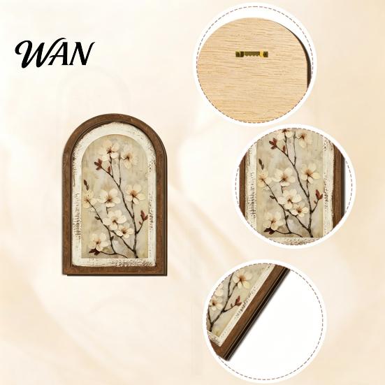 Rustic Lemon Flower Painting Vintage Framed Wall Art, Curved Wooden Floral Arched Wood Art French Country Style Paintings for Bedroom Kitchen