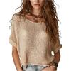 Damen Kurzarm Stricktop Leichter Sommerpullover Ausgestanzt Strand-Cover-Up Lockerer Pullover
