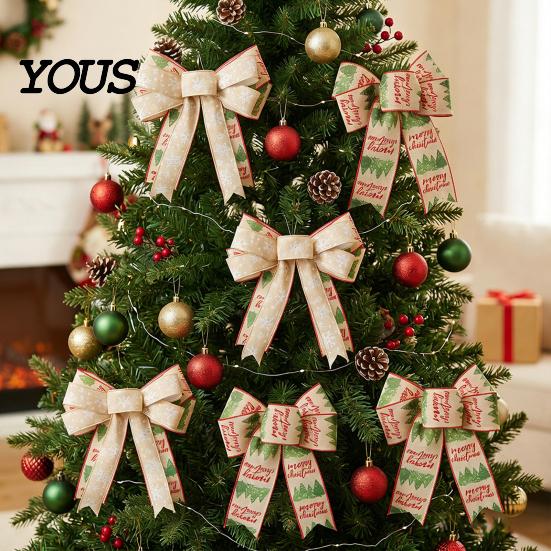 Reusable Holiday Party Supplies Christmas Bows for Wreath, Merry Craft Bow Ornaments, Winter Tree Door Window Ornaments Decoration Tree, Front