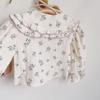 Kids Toddler Clothes Spring Girls Cute Sweet Casual Style Long Sleeve Floral Doll Collar Shirt + Bow Jeans Two Pieces Set