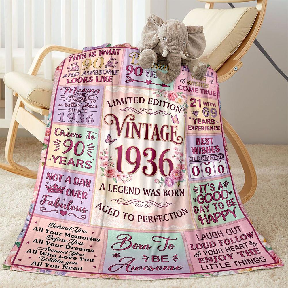 Vintage 1936 Anniversary Greetings Flannel Blanket-Soft and Suitable for Sofas,Beds,Offices,Travel,All Seasons,Great Gift for Holidays and Birthdays.