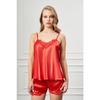 Double Red Satin Lace Pajama Set With Shorts