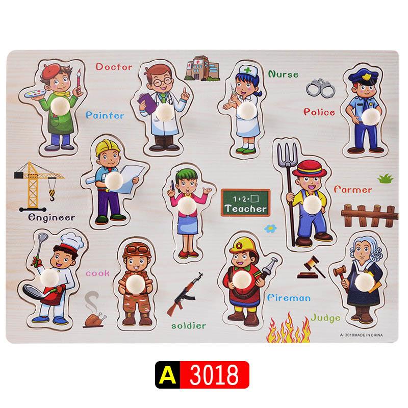 Big Size Baby Montessori Wooden Puzzle Hand Grab Board Set Educational Toys Infantil Cartoon Number Letter Math Puzzle Kids Gift