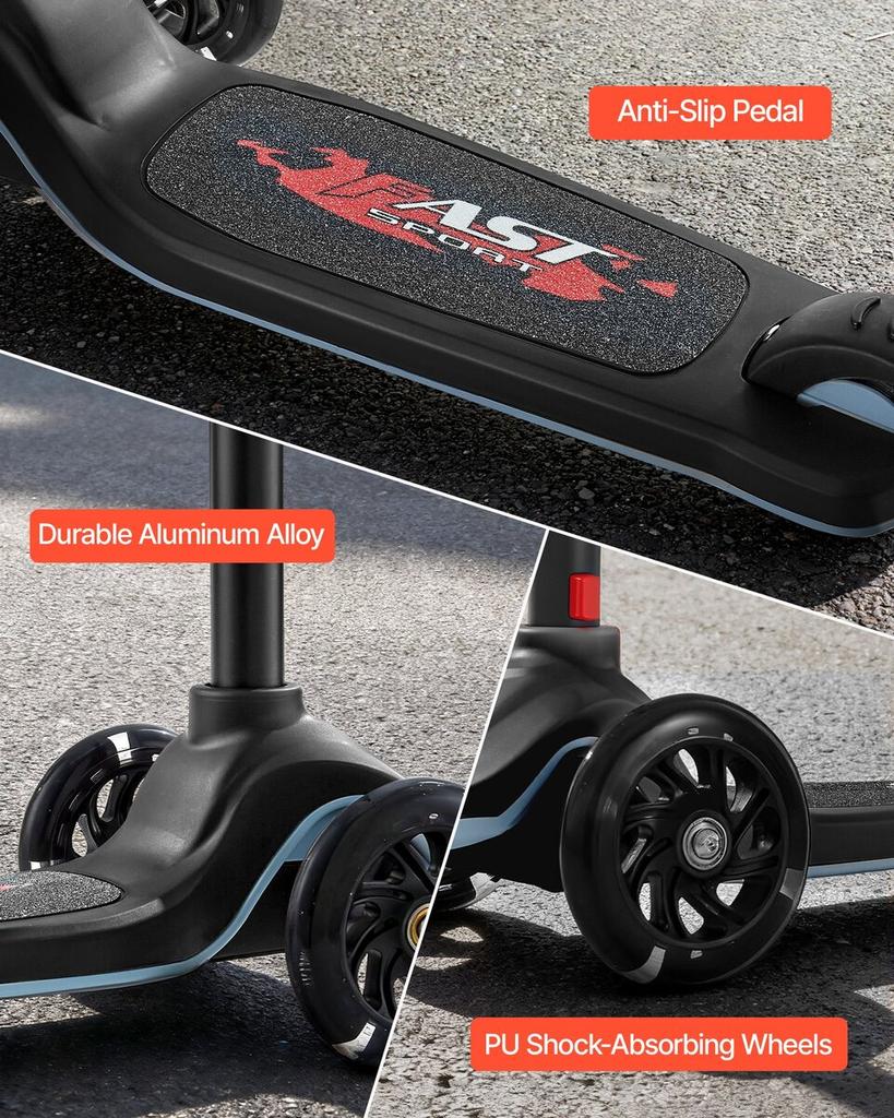 Roller für Kinder ab 3 Jahren, 3-Rad-Kleinkindroller mit leuchtenden Rädern, höhenverstellbarer Lenker, breites Anti-Rutsch-Trittbrett, Leichtes Aluminium