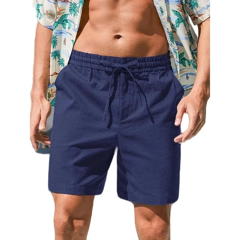 

Літні чоловічі бавовняно-лляні дихаючі шорти Легкі пляжні шорти Повсякденні затишні модні з еластичною талією Чоловічі короткі штани XL синій